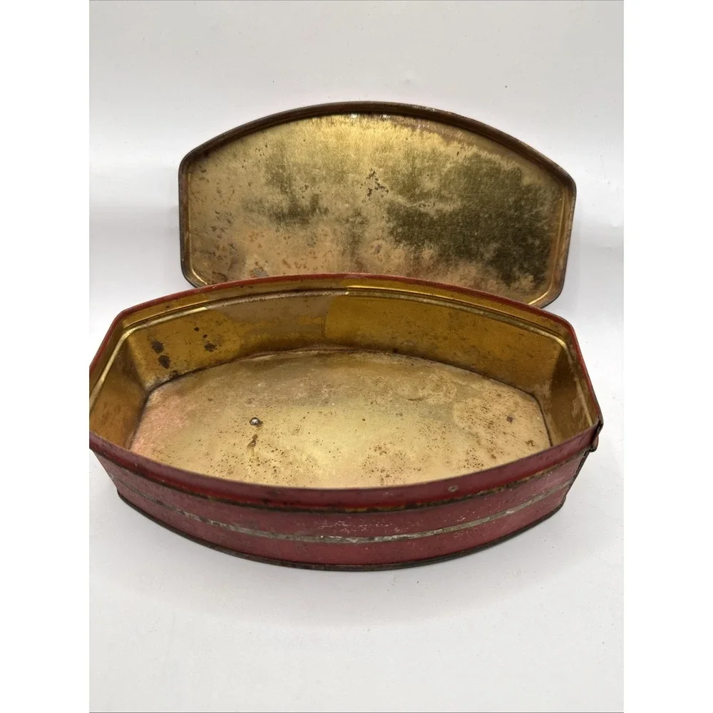 Antique Devoine Mavis Chocolates Tin Paris New York Oval Red Advertising Box
